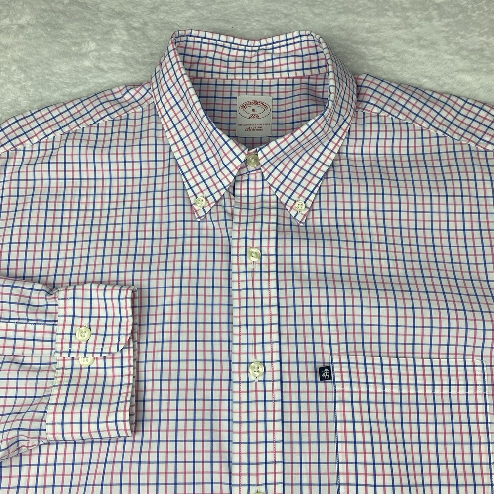 Brooks Brothers Shirt Mens XL Pink/Blue Checks 100% Cotton 346
